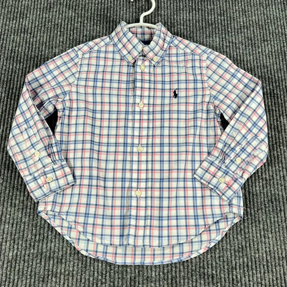 Ralph Lauren Shirt Size 3T White Plaid Long Sleeve Button‎ Down Sunday Dress